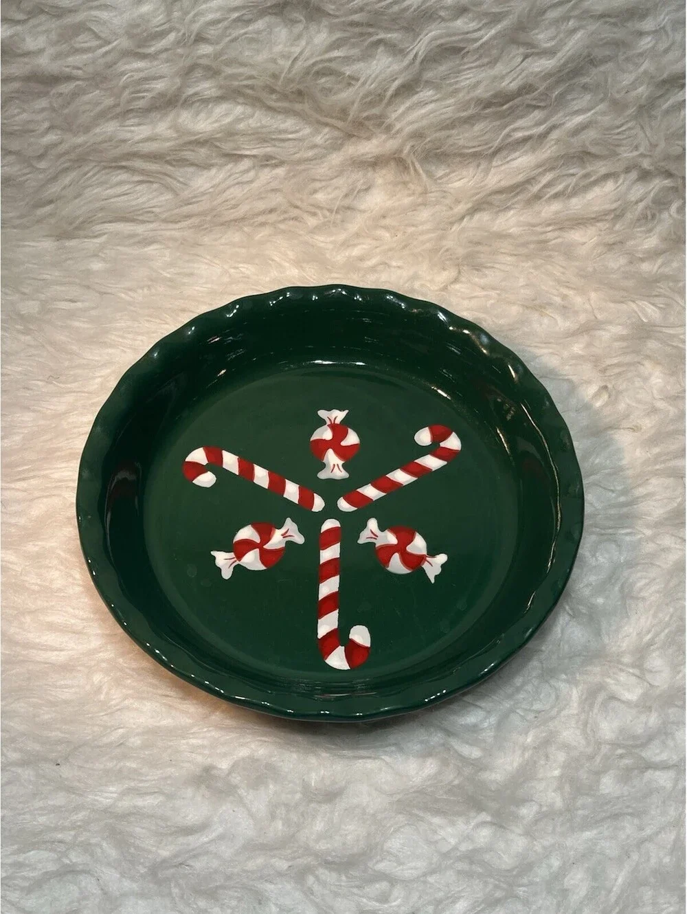 Christmas Candy Cane Ceramic Green Pie Dish